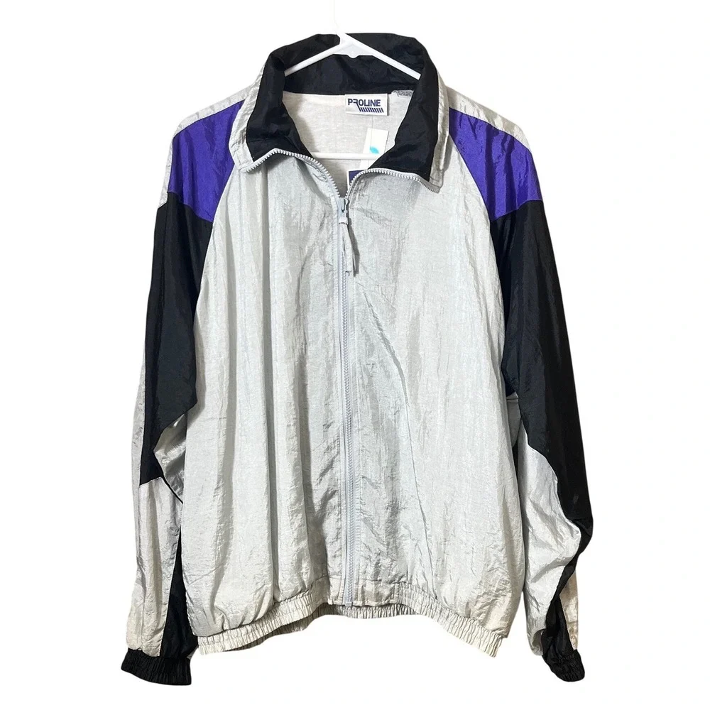 Vintage Pro Line Track Jacket Windbreaker‎ 90s Colorblock Gray Purple Medium NWT